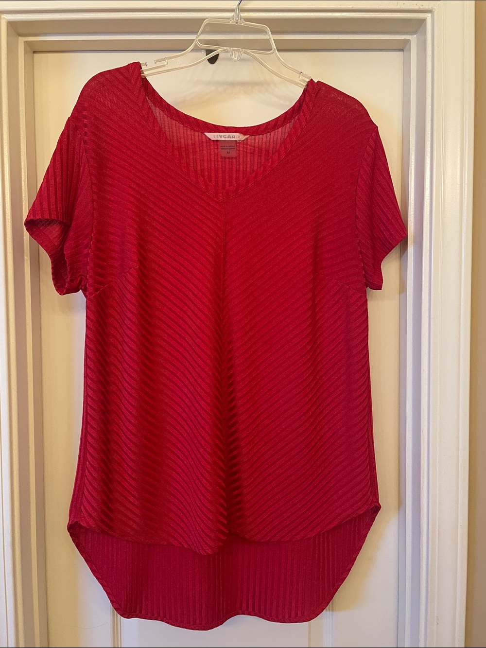 Vintage Red Textured V-Neck Short Sleeve Top